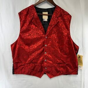 Wah Maker Frontier Vest Mens XXL Red Silk Floral Damask 535354 Made USA